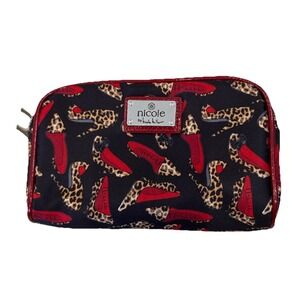 Nicole Miller Animal Print Heels Shoes Make Up Case Cosmetic Travel Toiletry Bag